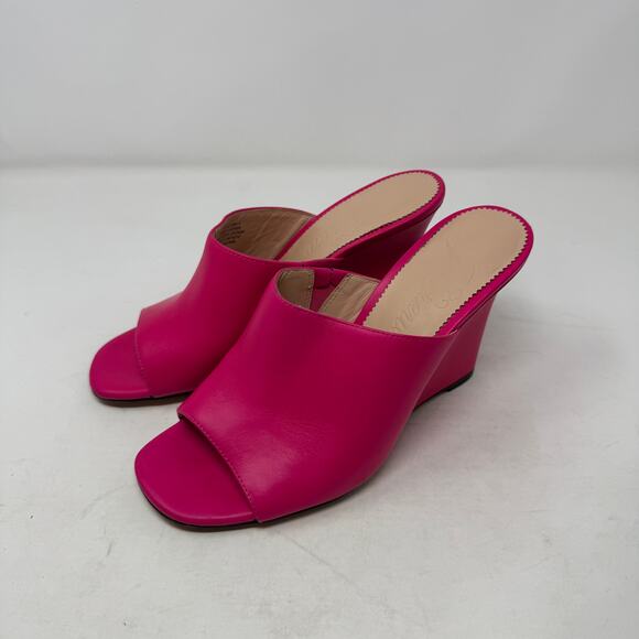 J. Crew Bianca Wedge Sandals Pink Leather Open Toe Slip-On Heels Size 9 - Picture 11 of 11